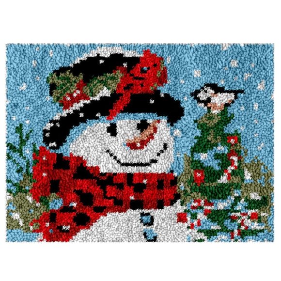 New Rug Making Latch Hooking Kit | Snowman with Birds (52x38cm printed canvas) - Picture 1 of 5